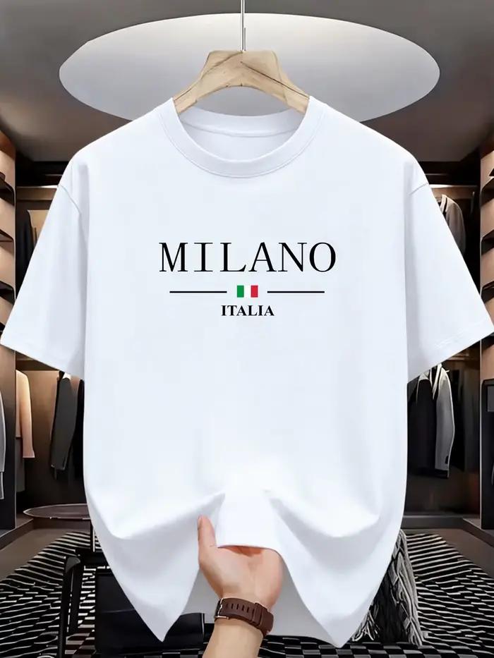 T-shirts pour hommes à col rond en polyester respirant, imprimé italien Milan, hauts légers à manche