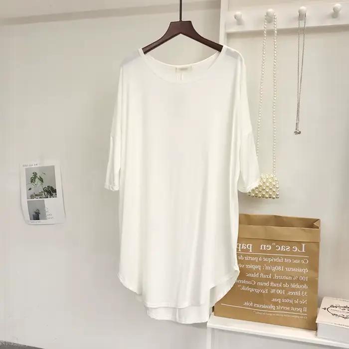 T-shirt modal à manches courtes pour femme, printemps-été, fin, coupe irrégulière, ample, mi-long, p