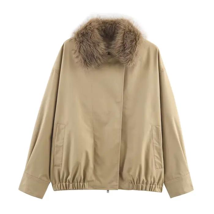 CharmChant coupe-vent femme avec col fourrure nouveau manteau d'hiver femme Streetwear Vintage Bombe