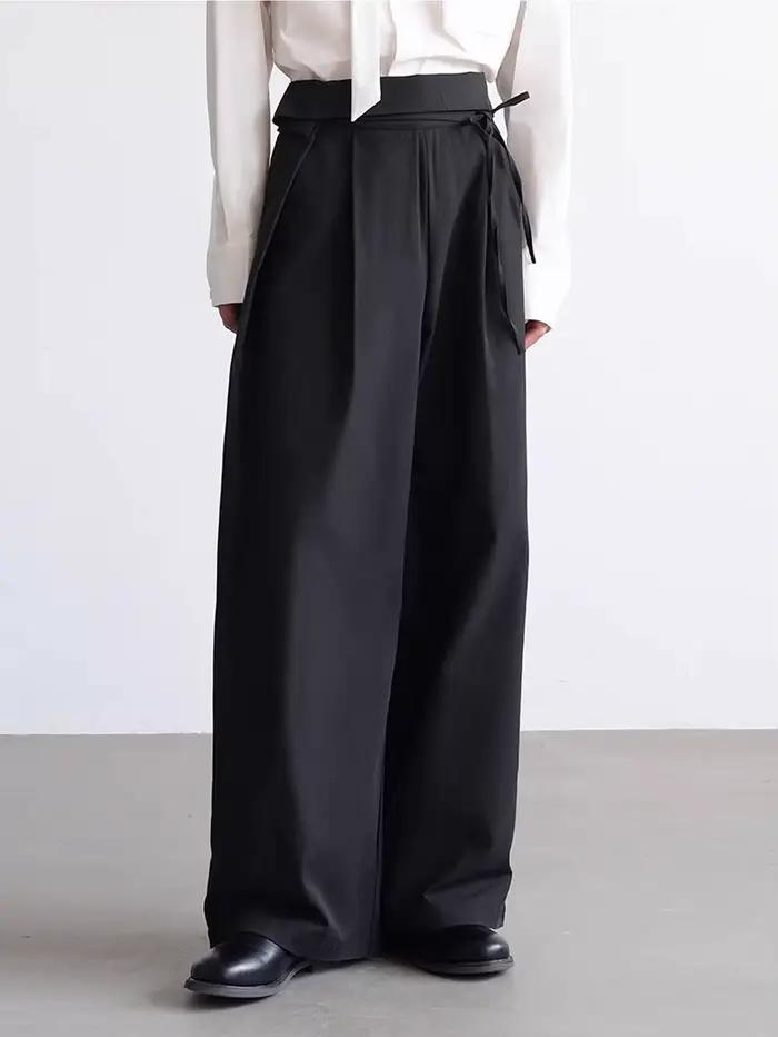 Mauroicardi printemps automne longue ample décontracté Baggy fluide doux noir jambe large pantalon h