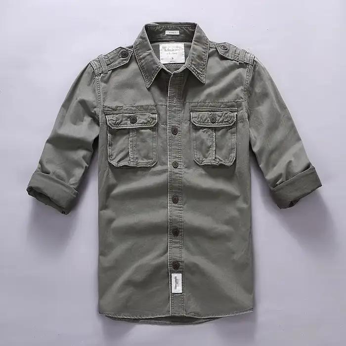 CamSolomon-Chemises cargo militaires pour hommes, chemises en coton et lin pour hommes, manches long