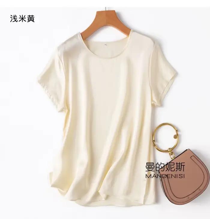ZVAQS 100% soie de mûrier t-shirts femme élégant Satin t-shirt 27 couleurs haute qualité soie été ha