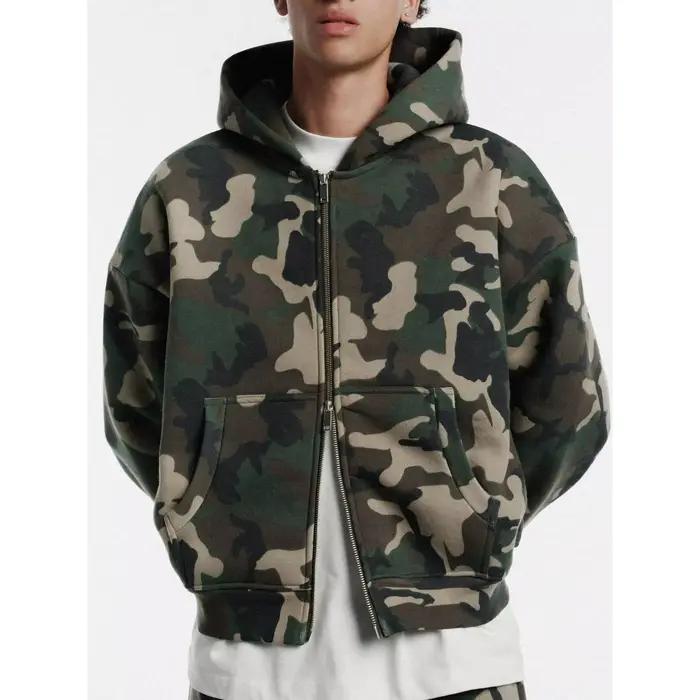 Sweat-shirt à fermeture éclair pour homme, motif camouflage, style Y2K rétro, streetwear hip-hop, co
