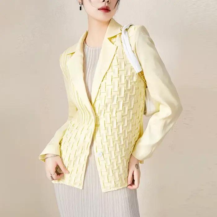 Livraison rapide 2025 automne à manches longues Miyake manteau plissé Blazer manteau costumes et Bla