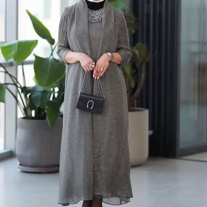 Robes longues plissées métalliques pour femmes, tenue décontractée, vêtements à la mode, ensembles d