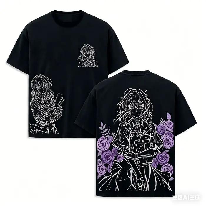T-shirt Anime Violet Evergarden, à porter toute l'année, Streetwear personnalisé, grande taille, uni