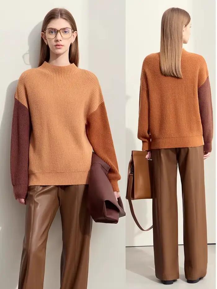 AMII minimalisme chandails femmes 2024 printemps vêtements de rue épissé haut tricoté manches tomban
