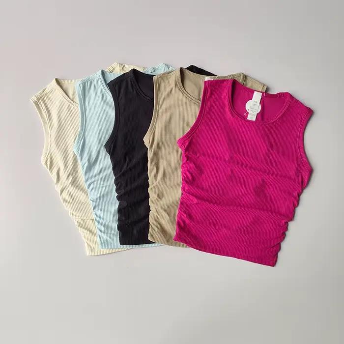 Été nu Yoga dos nageur femme pli coupe ajustée sport course et Fitness vêtements d'extérieur haut co