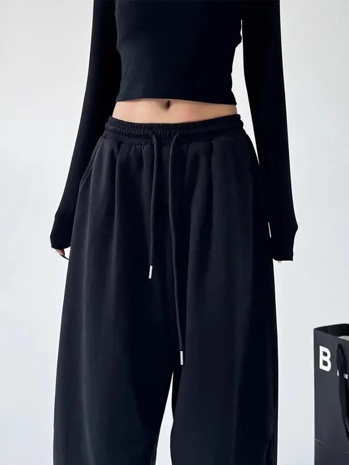 Pantalon de survêtement Y2K Harajuku à jambe large pour femme, streetwear ample et oversize gris, pa