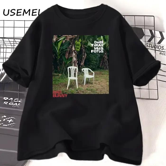T-shirt en coton à manches courtes et col rond, streetwear unisexe, Bad Bunny, Debi Tirar, Mas Fotos