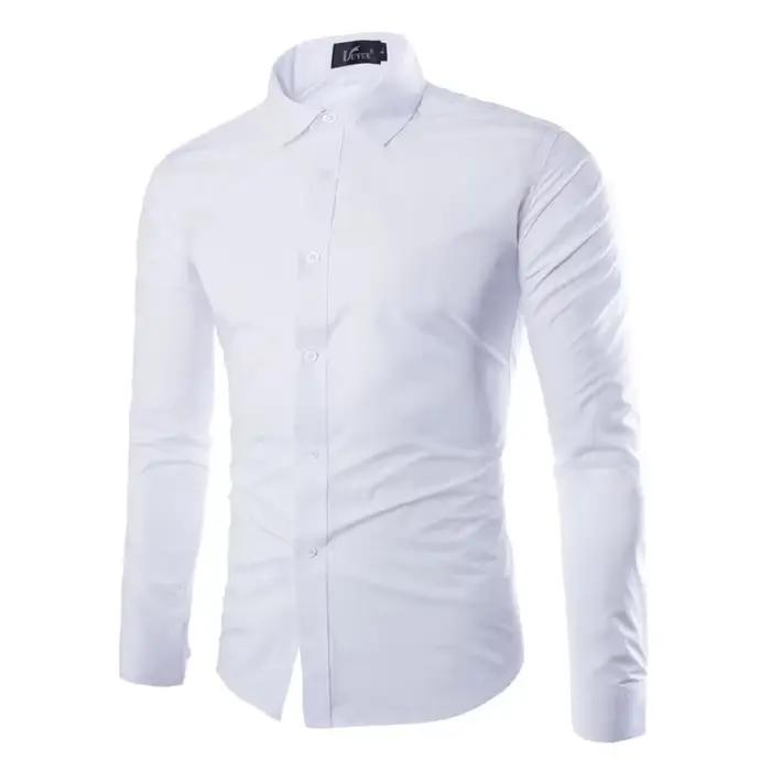 Hommes rayures chemises à manches longues mince blanc chemises sociales décontracté hommes vêtements