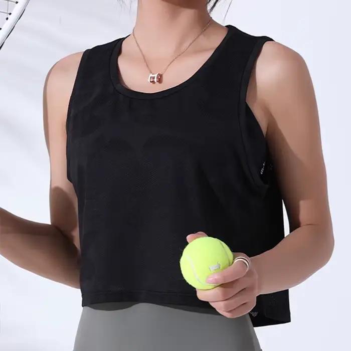 Femmes Camouflage course gilet Fitness haut court sans manches maille Yoga chemises respirant entraî