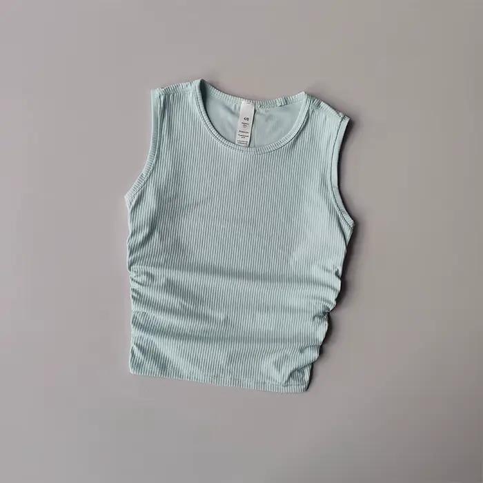 Été nu Yoga dos nageur femme pli coupe ajustée sport course et Fitness vêtements d'extérieur haut co
