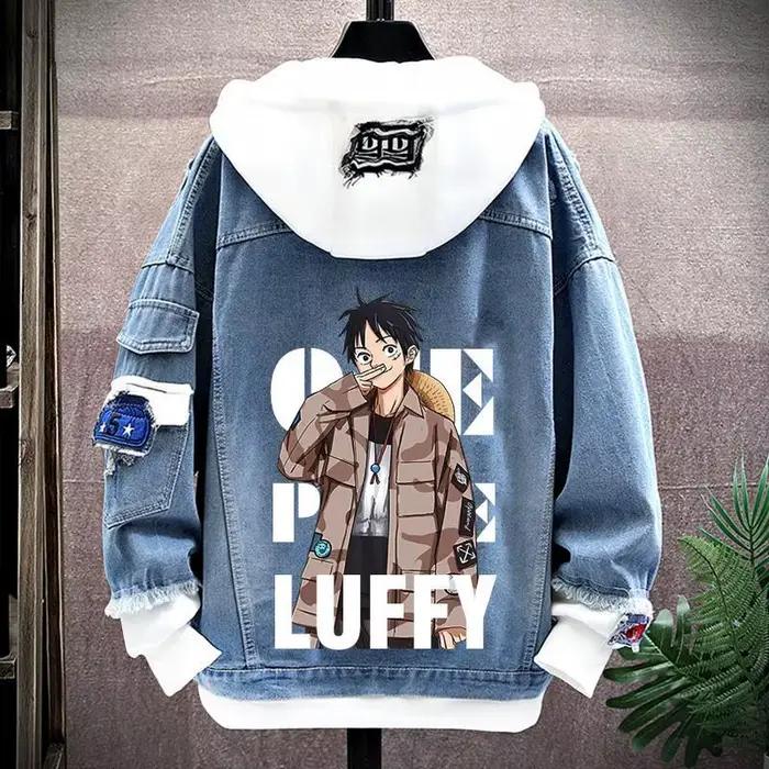 Sweat-shirt ample Luffy, une pièce, dessin animé, vêtements de Couple, veste en jean à capuche chaud