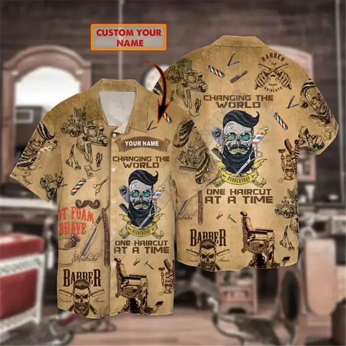 Chemise hawaïenne pour barbier, cadeau pour coiffeur, t-shirts imprimés en 3D, été, amusant, plage, 