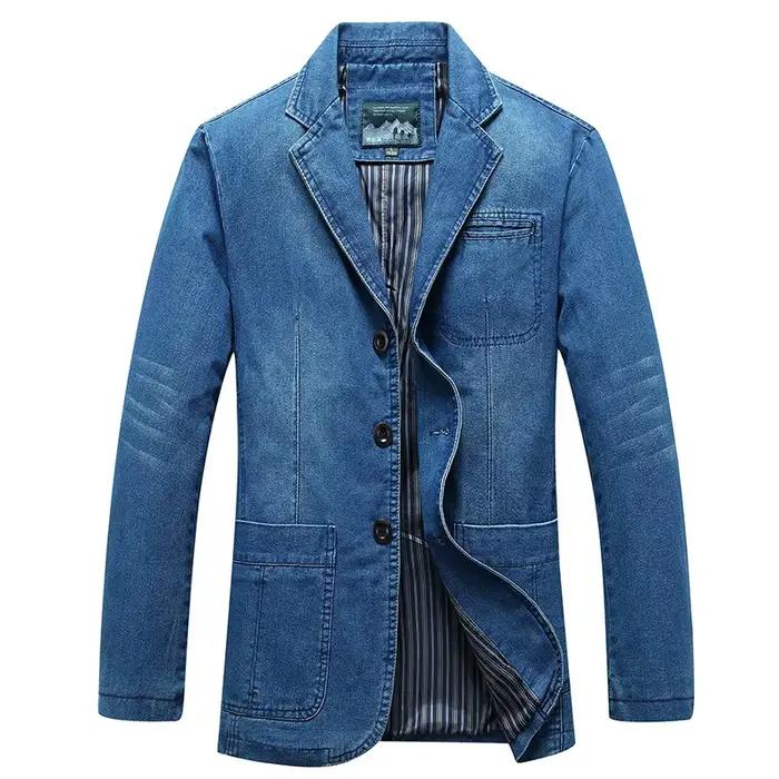 Blazer en jean pour homme KIDWHXR – Veste décontractée d'automne à simple boutonnage, style rétro, c
