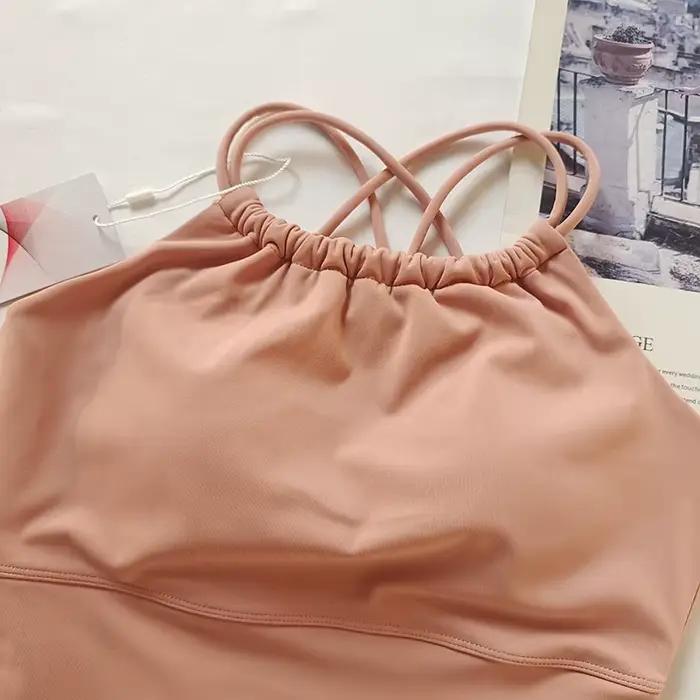Soutien-gorge de sport à col licou pour femmes, bonnets intégrés, dos nageur, soutien élevé, évacuat