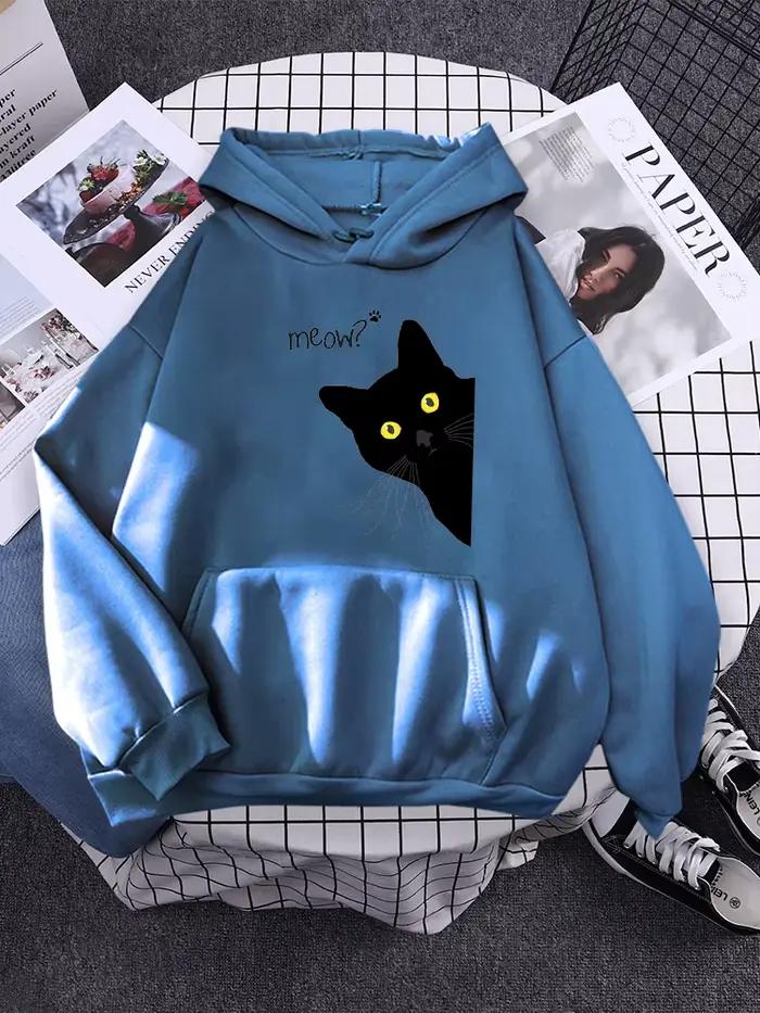Sweat à capuche Big Black Cat Personnalité Imprimé Sweat À Capuche Femmes Streetwear Sweats À Capuch