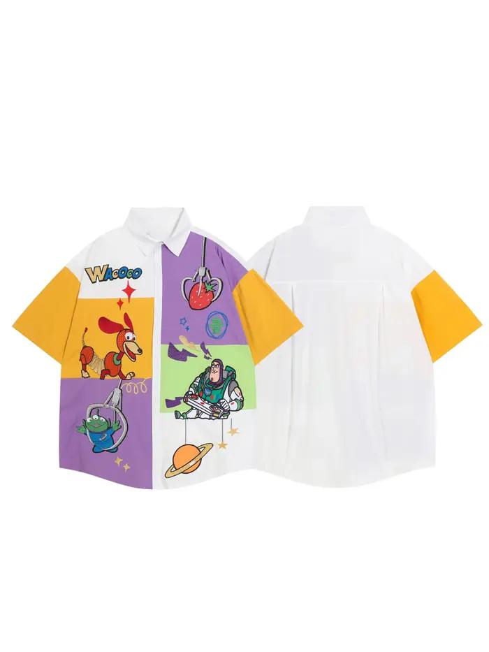 Chemise d'été décontractée style Toy Story color block pour couple et parent-enfant, tendance urbain