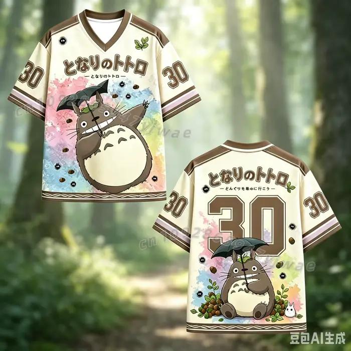 T-shirt unisexe 26 motifs Anime Le Voisin Totoro, col en V, jersey à manches courtes, T-shirt de spo