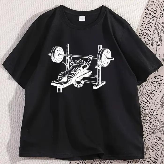 Cat Bench Press Gym T Shirt Men Women Casual Cotton Workout Tee Shirt Funny Powerlifting Gym Lovers 