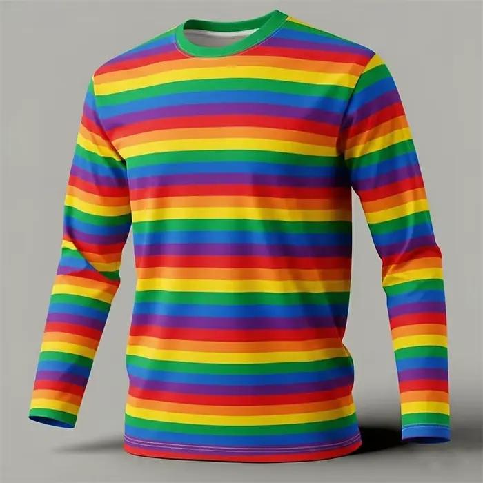 T-shirt à manches longues pour hommes, col rond, rayures printemps-automne, Streetwear élégant et dé