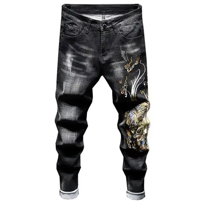 Jean pour hommes pantalon court avec imprimé noir Hip Hop graphique homme Cowboy
