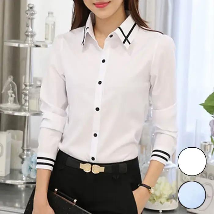 Femmes bureau dame chemise femme en mousseline de soie mince Blouse décontracté à manches longues chemises