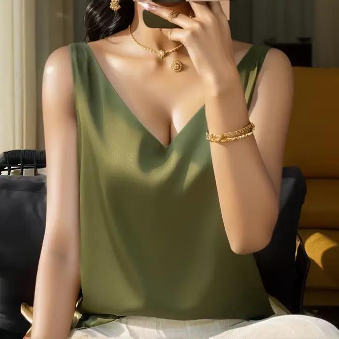 Nouveau Lce soie Satin Camisole femmes printemps/été couleur unie sans manches Sexy confortable sous-vêtements