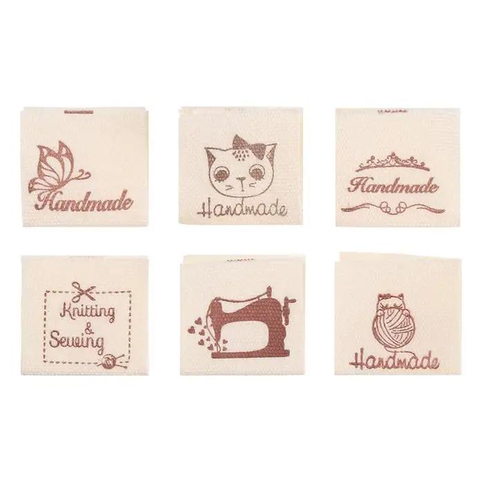 Étiquettes de vêtements en tissu coton main avec dessin animé chat amour cœur pour hommes femmes occasions sportives bricolage tricot 50 pièces