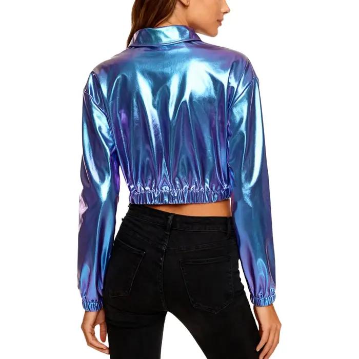 Veste courte métallique brillante pour femmes