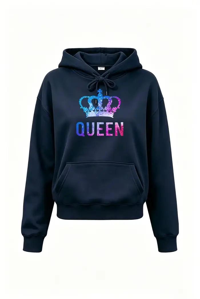 Ensemble décontracté pour femme Queen Printing : Sweat à capuche et pantalon de jogging pour sports de plein air – Collection Automne-Hiver