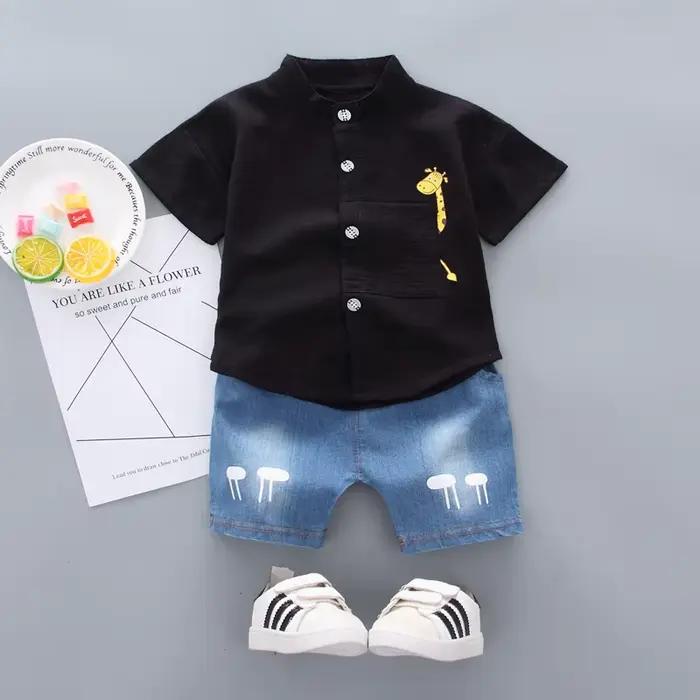 Nouvel été offre spéciale enfant en bas âge enfants bébé garçons chemise dessin animé hauts Denim Shorts pantalons