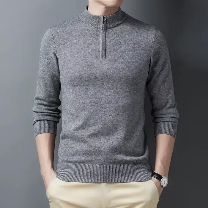 Pull en Polyester Tricoté pour Hommes, Coupe Cintrée, Décontracté, Bleu Marine, Gris, Kaki, Rouge, Noir, Occasions Spéciales, Printemps et Automne