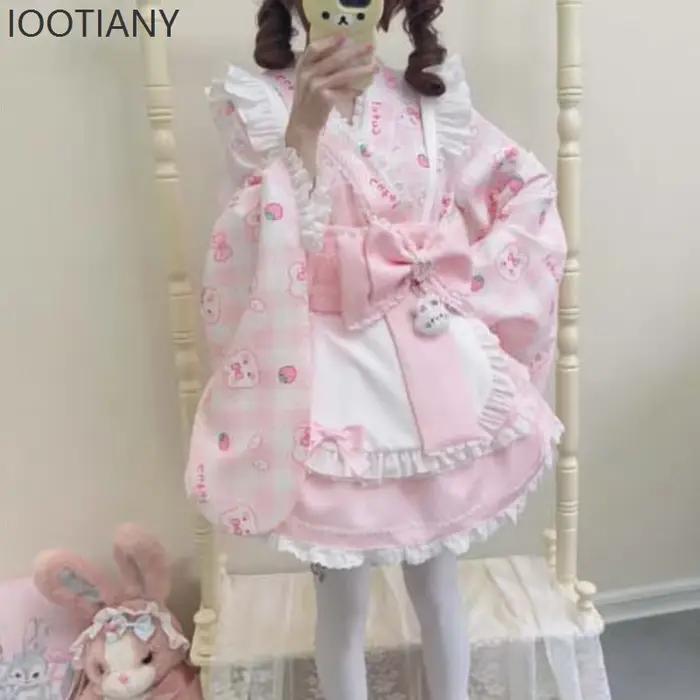 Robe Lolita rose Kawaii pour femme