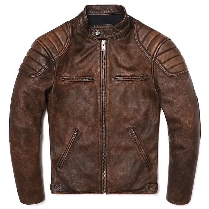 Veste Vintage en cuir véritable jaune chameau pour hommes, manteau de motard en peau de vache naturelle véritable, manteau Slim en peau de veau, 2025