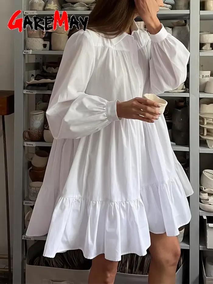 Robe chemise vintage à manches longues pour femmes avec col