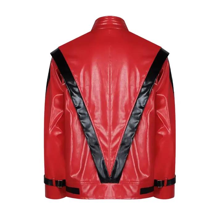 Veste Michael Jackson Thriller en similicuir rouge, costume de cosplay rétro, veste bomber pour performance scénique, veste décontractée pour hommes, veste varsity