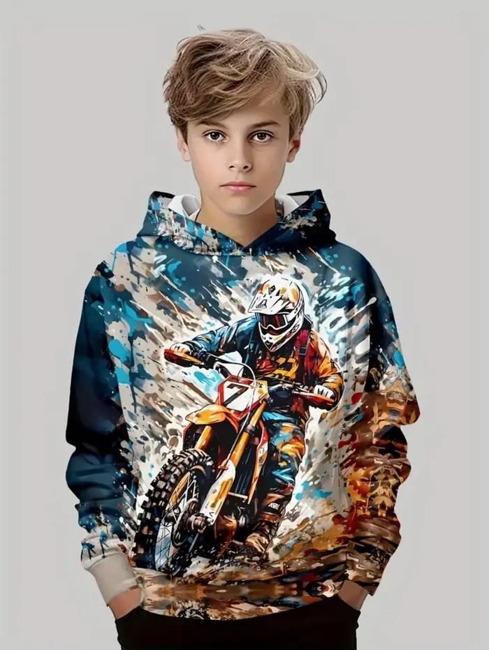 Sweat à capuche de course de motocross imprimé en 3D pour garçons