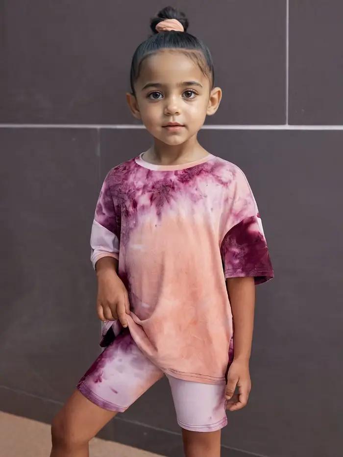 Ensemble de t-shirts pour filles : haut ample à manches courtes + short moulant