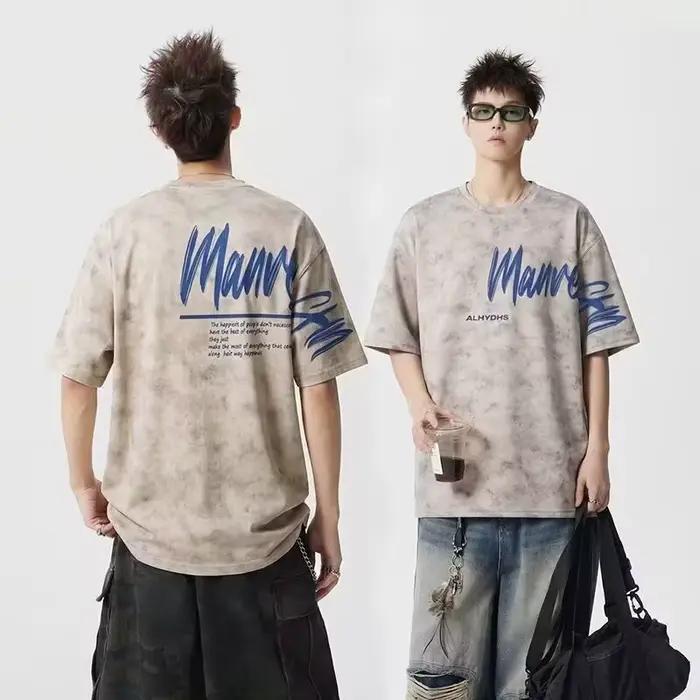 T-Shirts Oversize Homme Tie-Dye Imprimé Lettres Vintage Décontractés Style Rétro Streetwear Y2K Mode Été 2026 Occasions Spéciales