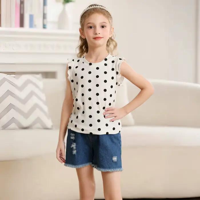 Débardeur à Volants sans Manches Col Rond pour Filles, Haut Respirant et Doux pour Été, de Bébé à Enfant