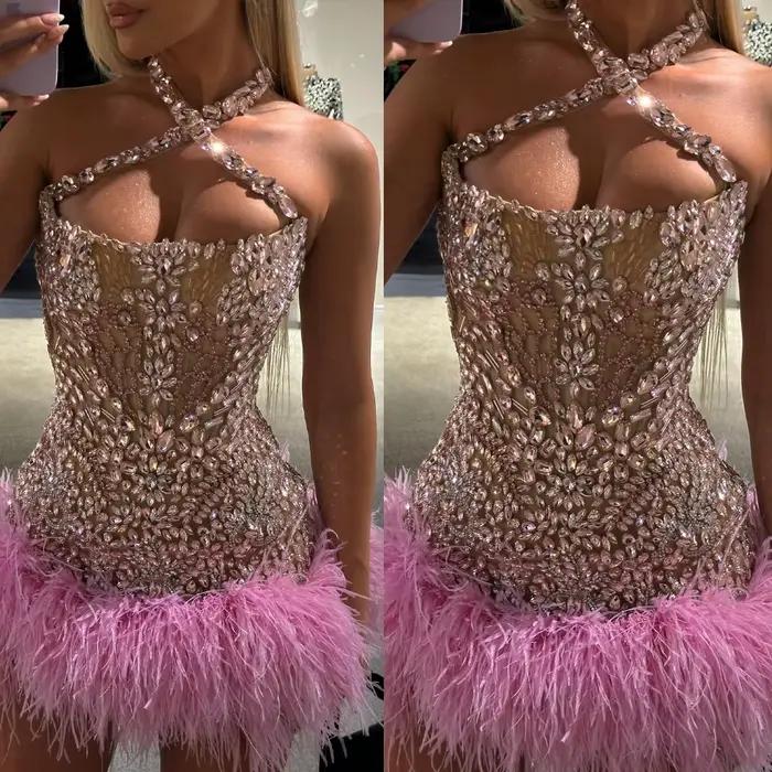 Nicolle scintillant licou robes De soirée pour les femmes strass formelle