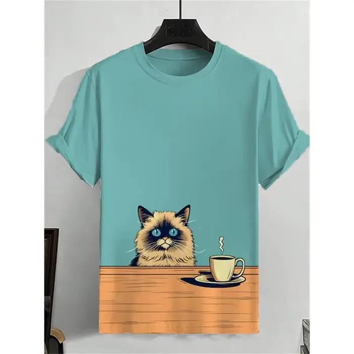 Humor chat Style rétro T-shirt pour hommes conception drôle décontracté quotidien col rond manches courtes t-shirts été