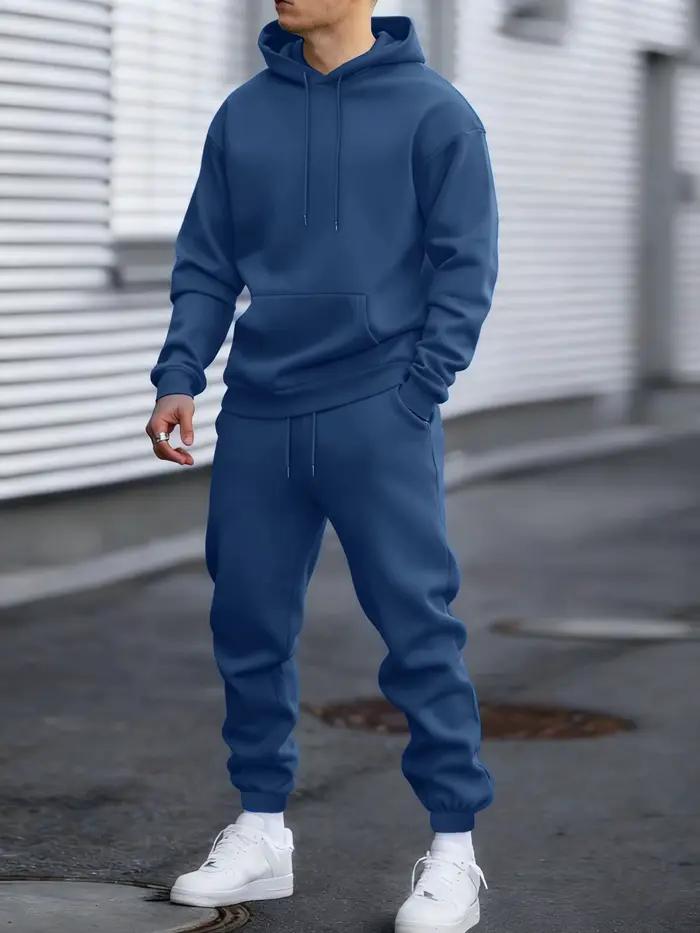 Jogging solide nouveau dans les hommes ensemble Streetwear tout-Match sweat à capuche décontracté pantalon de survêtement polaire vêtements amples automne Sport pantalons longs