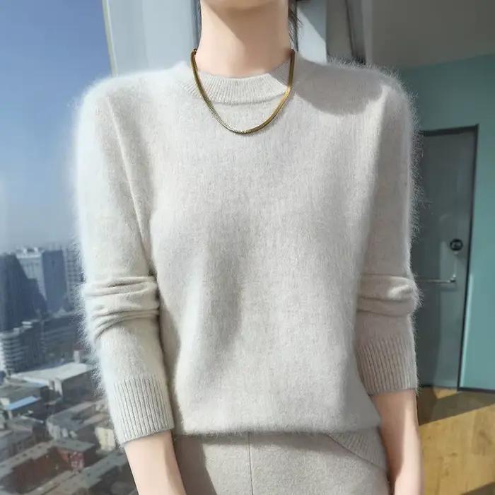 Pull en fourrure de vison monochrome pour femme, pull en cachemire tricoté, pull à col rond, médicaments haut de gamme, automne et hiver, nouveau