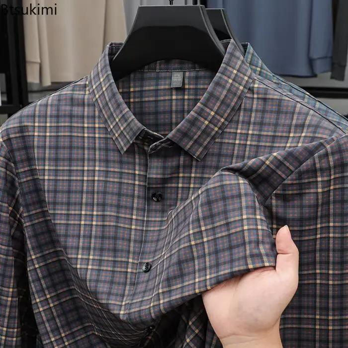 Chemise à carreaux à manches longues pour hommes automne et hiver nouveaux Styles élastique sans repassage affaires