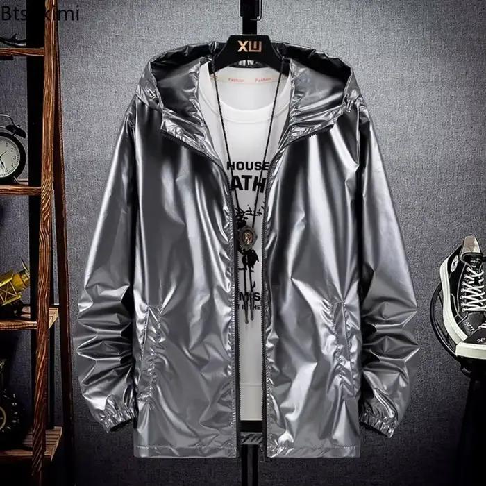 Vestes à capuche à surface brillante pour hommes
