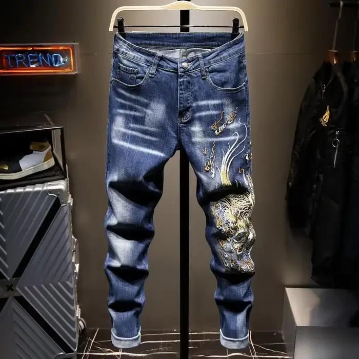 Jean pour hommes pantalon court avec imprimé noir Hip Hop graphique homme Cowboy