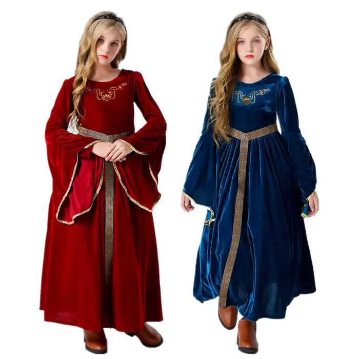 Rouge européen 17ème siècle vêtements Enfant Costume Enfants bleu médiéval Renaissance robes pour carnaval Halloween fête habiller